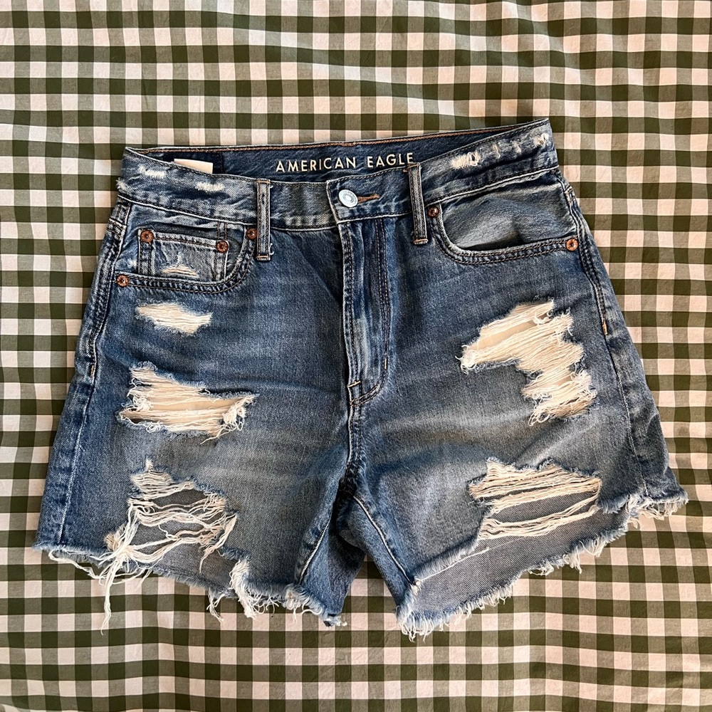 American Eagle Medium Wash Denim Shorts (distressed)